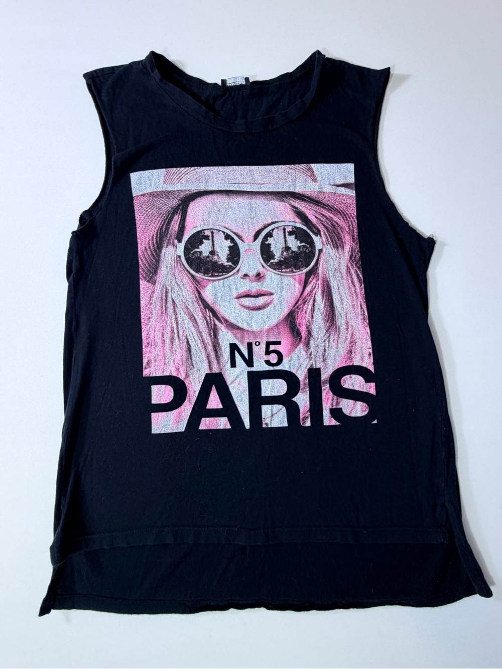 Love Culture Black Tank with Pink Paris Graphic Size Large